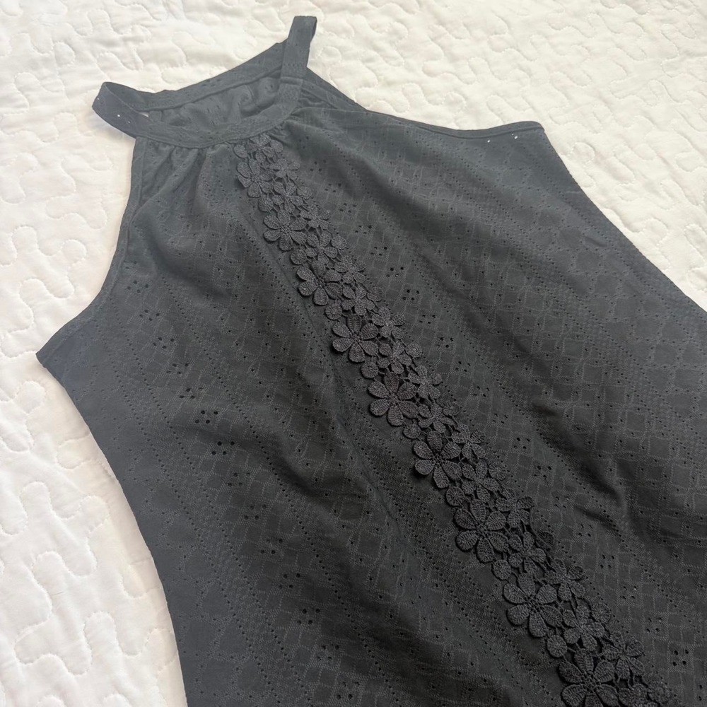 NWOT Women S Mini Dress Black Floral Embroidered Halter Eyelet Goth SUMMER EDGY